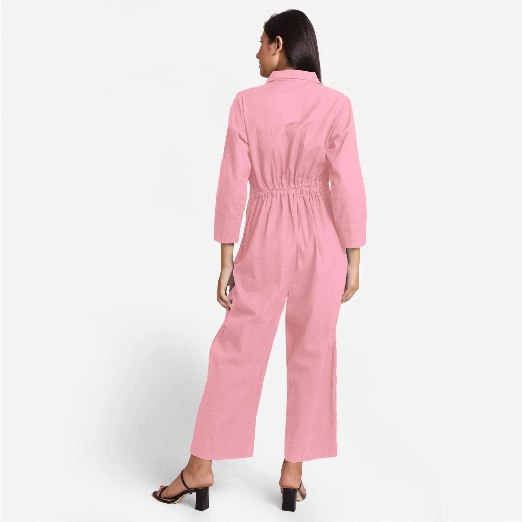 Pink Cotton Ankle Length Wide Legged Overall