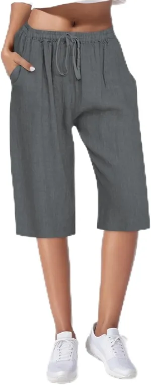 Plus Size Linen Cropped Capris for Women Drawstring Casual Cropped Trouser Leggings Summer 2024 Straight Leg Lounge