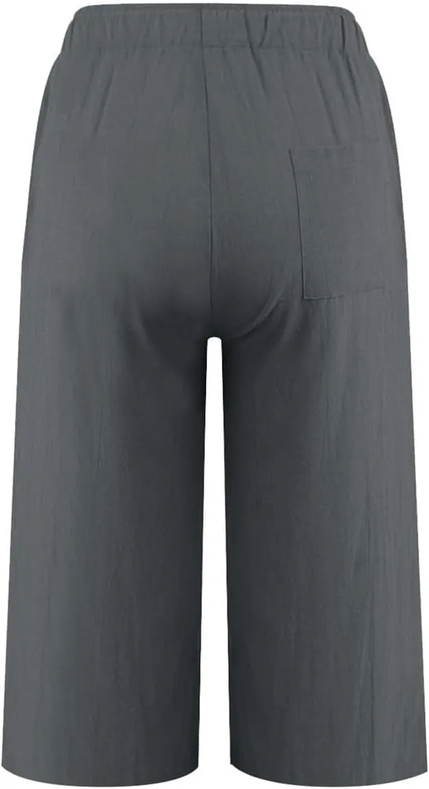 Plus Size Linen Cropped Capris for Women Drawstring Casual Cropped Trouser Leggings Summer 2024 Straight Leg Lounge