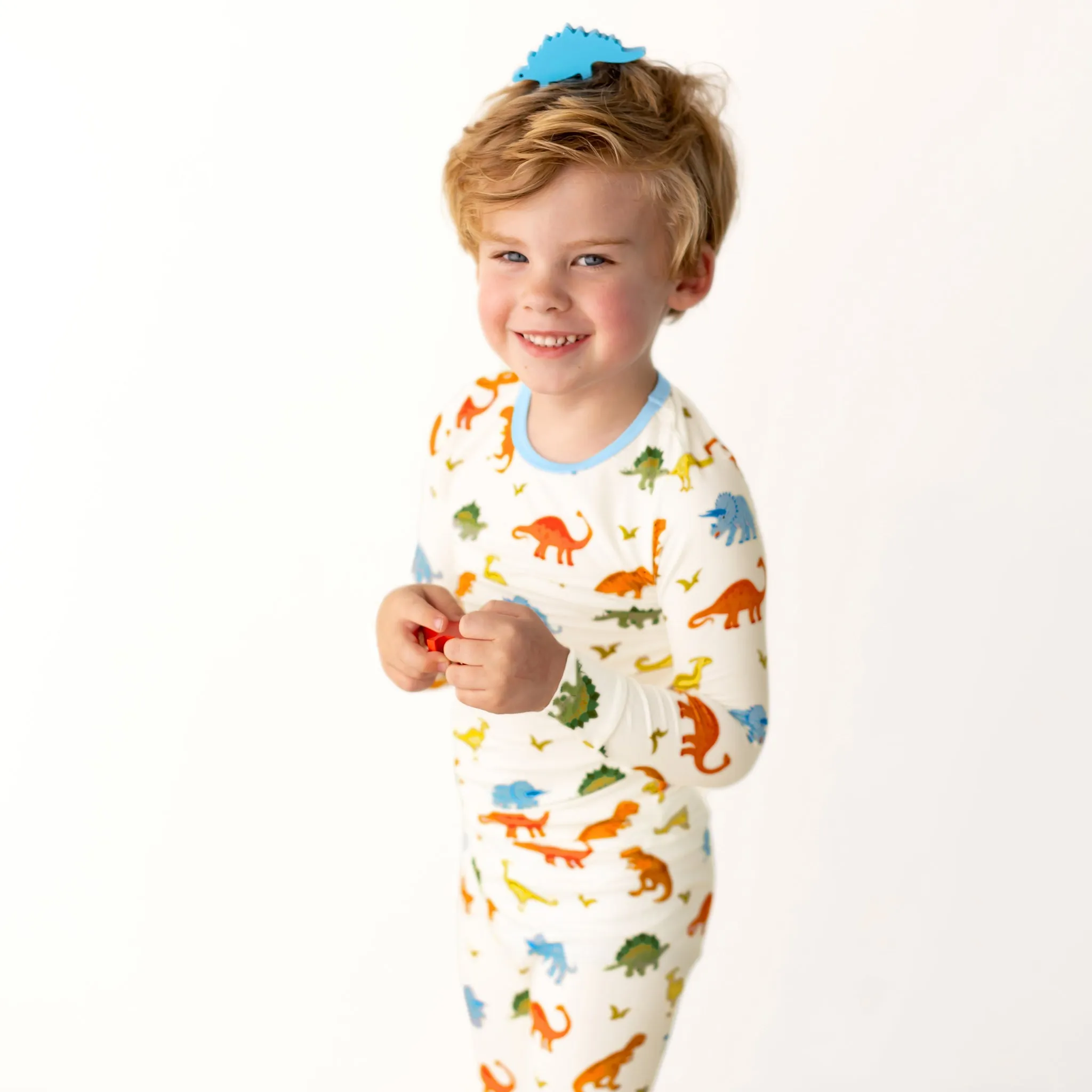 Powder Blue Jurassic Crew Long Sleeve Pajama Set (2T-12Y)