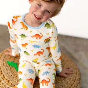 Powder Blue Jurassic Crew Long Sleeve Pajama Set (2T-12Y)