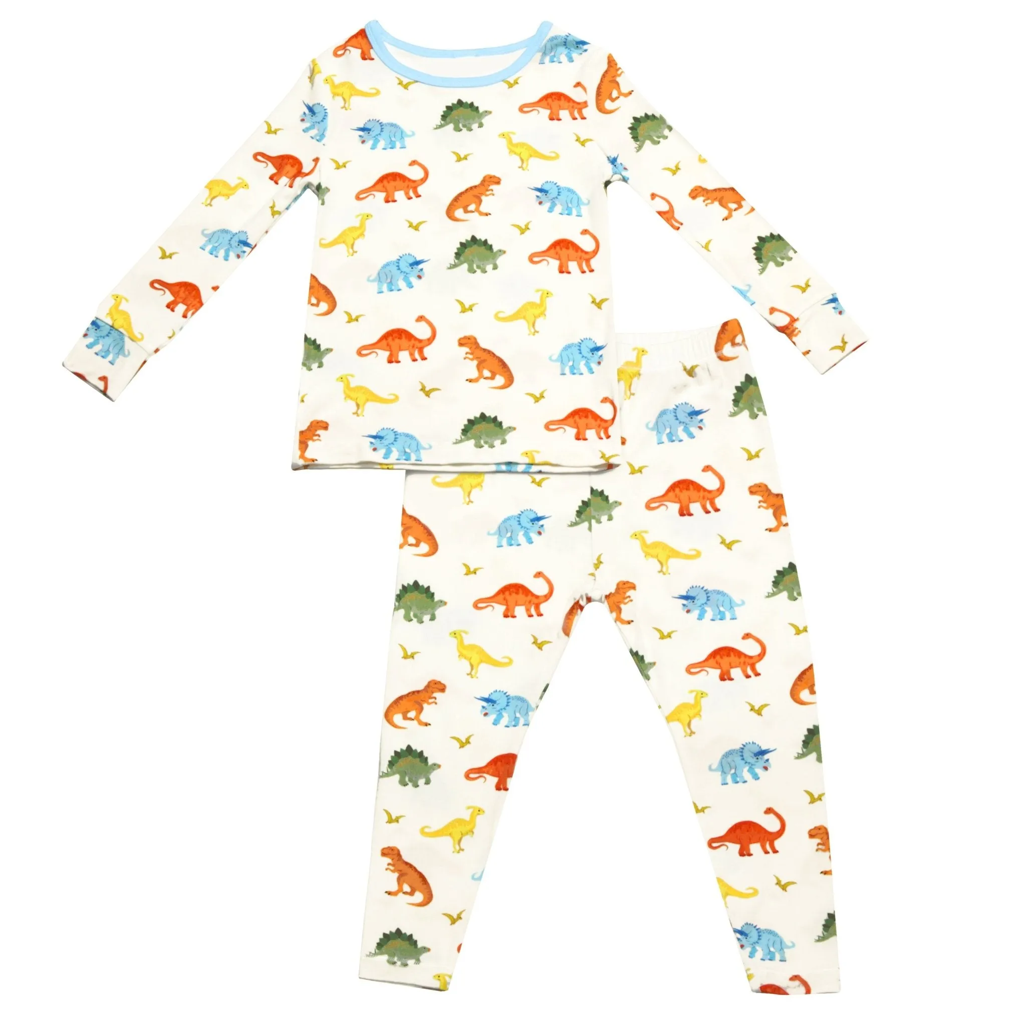 Powder Blue Jurassic Crew Long Sleeve Pajama Set (2T-12Y)