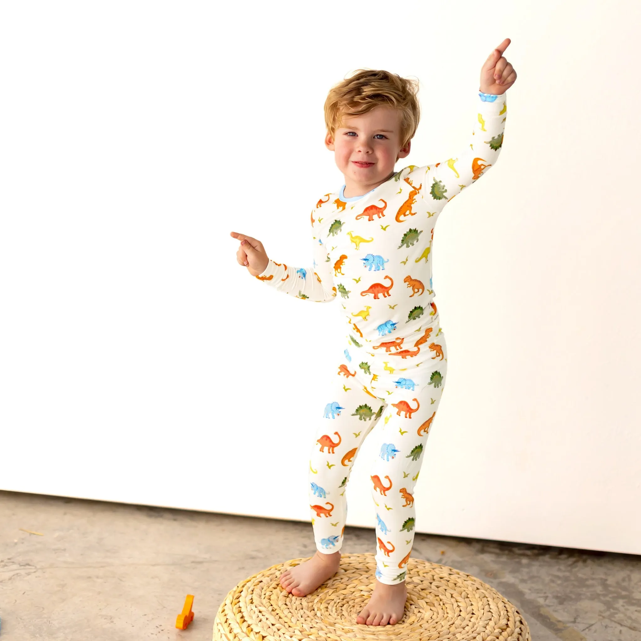 Powder Blue Jurassic Crew Long Sleeve Pajama Set (2T-12Y)