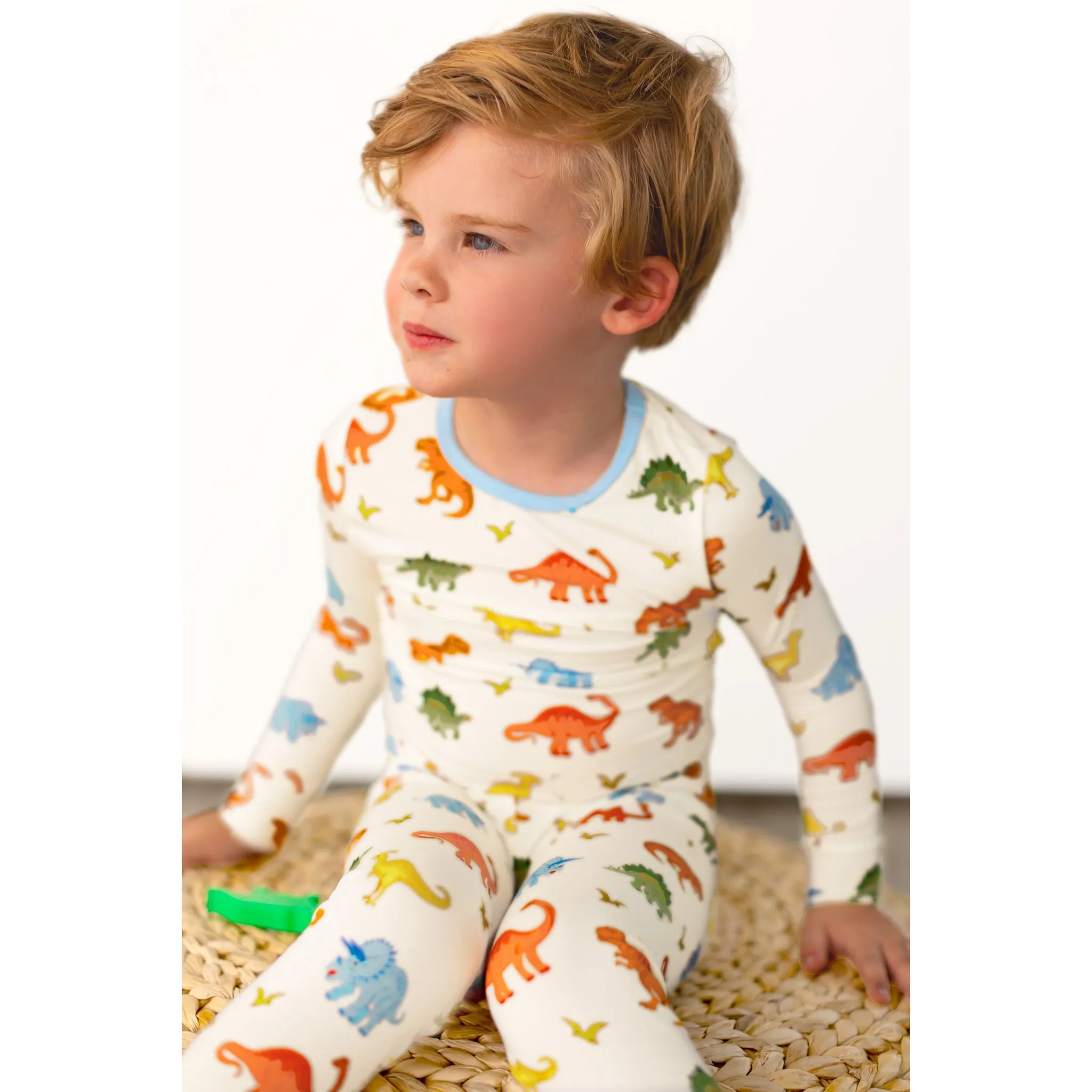 Powder Blue Jurassic Crew Long Sleeve Pajama Set (2T-12Y)