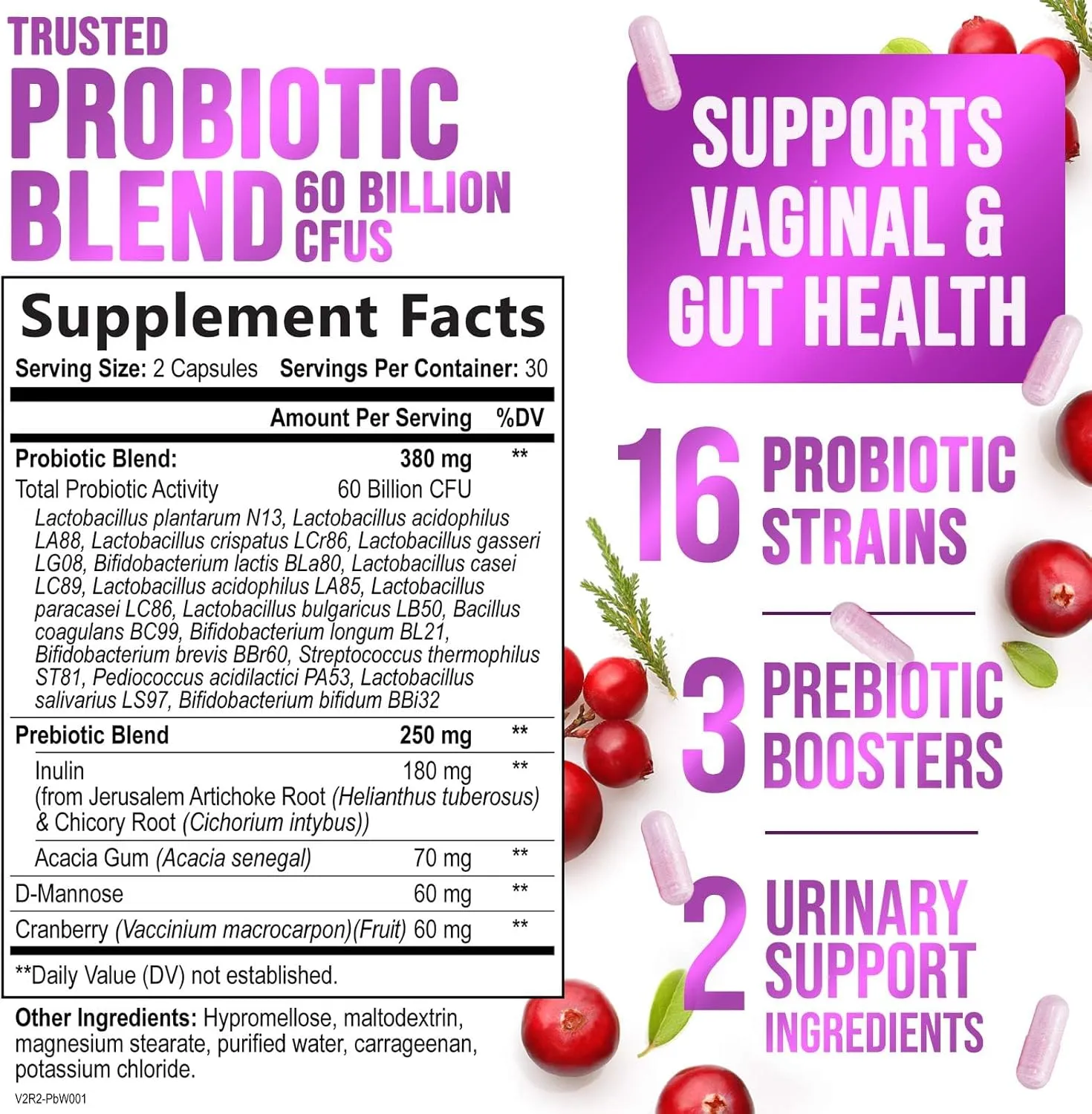 Probiotics for Women with Prebiotics & Cranberry, 50 Billion CFU, Vaginal Women's Probiotic for Immune & Digestive Health, D-Mannose for Urinary Health, Shelf Stable No Soy Gluten Dairy - 60 Capsules
