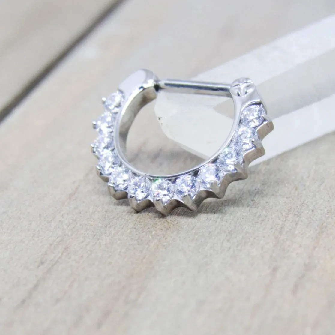 Septum piercing clicker 16g clear set gemstones hypoallergenic daith ear piercing ring