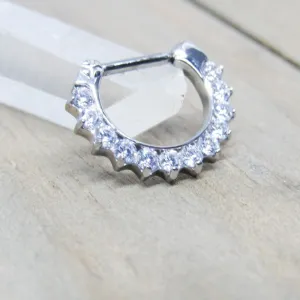 Septum piercing clicker 16g clear set gemstones hypoallergenic daith ear piercing ring