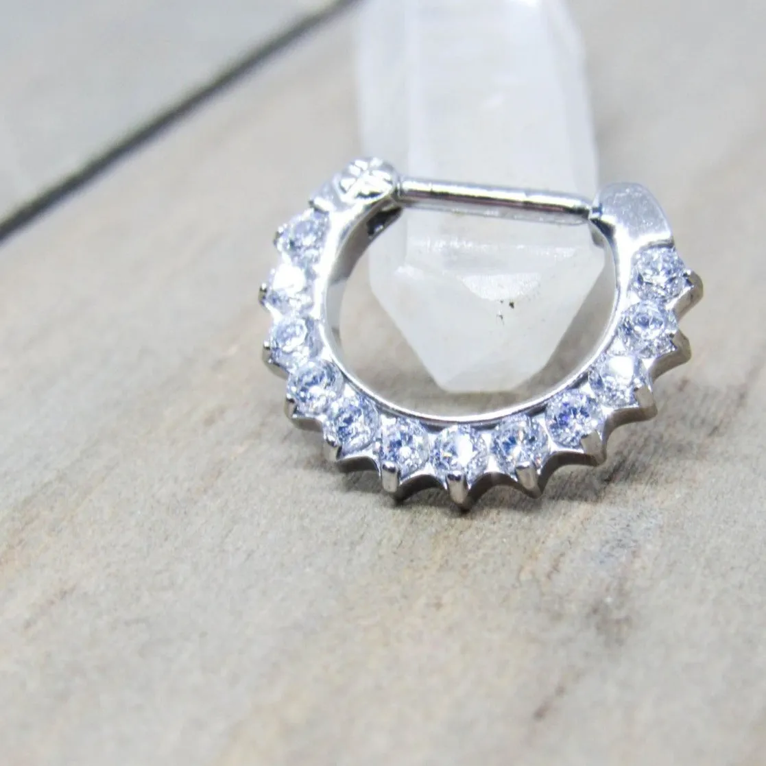 Septum piercing clicker 16g clear set gemstones hypoallergenic daith ear piercing ring