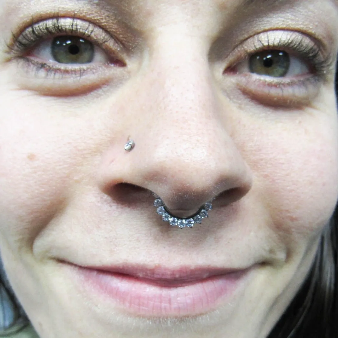 Septum piercing clicker 16g clear set gemstones hypoallergenic daith ear piercing ring
