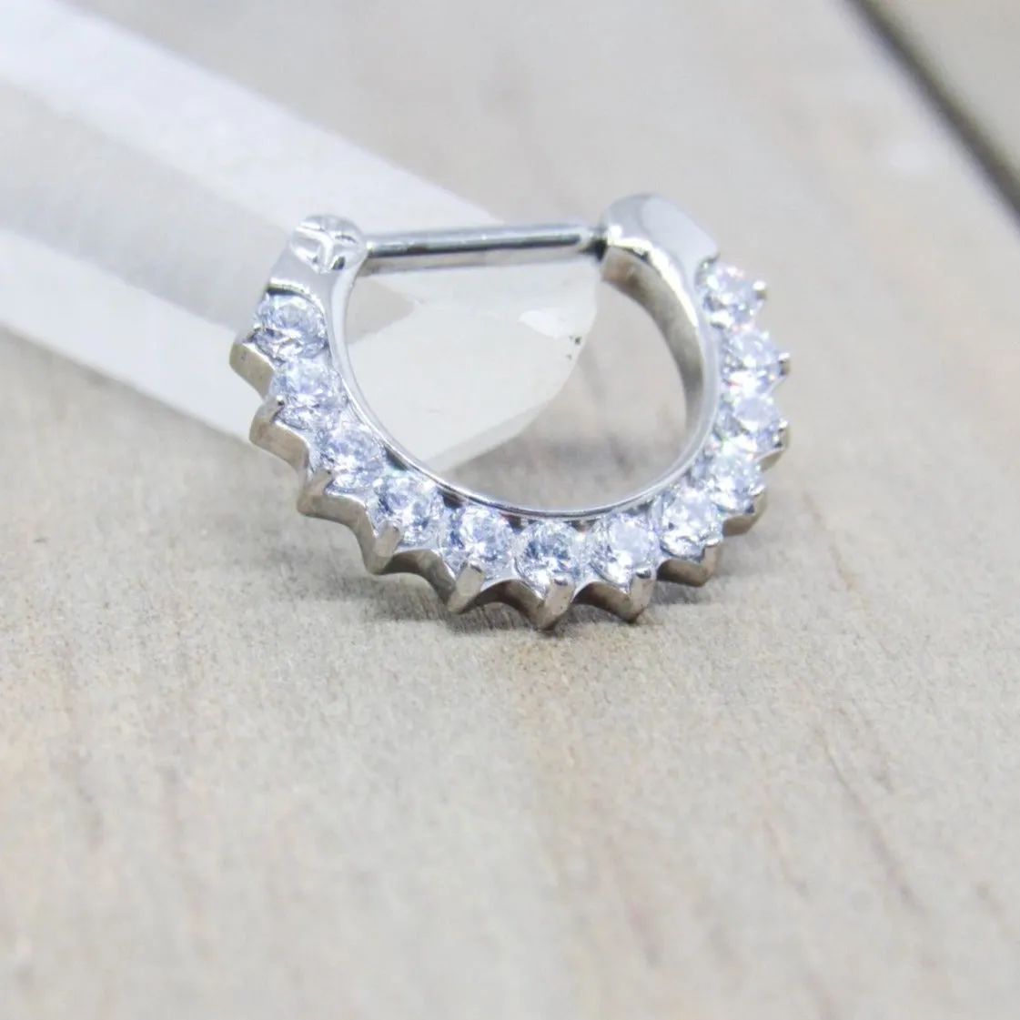 Septum piercing clicker 16g clear set gemstones hypoallergenic daith ear piercing ring