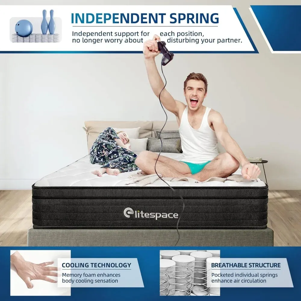 SerenitySleep 10-Inch Hybrid Memory Foam Queen Mattress - Grey