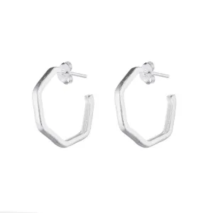 Sheila Fajl Petite Pentagon Lure Hoop Earrings Brushed Silver Plated
