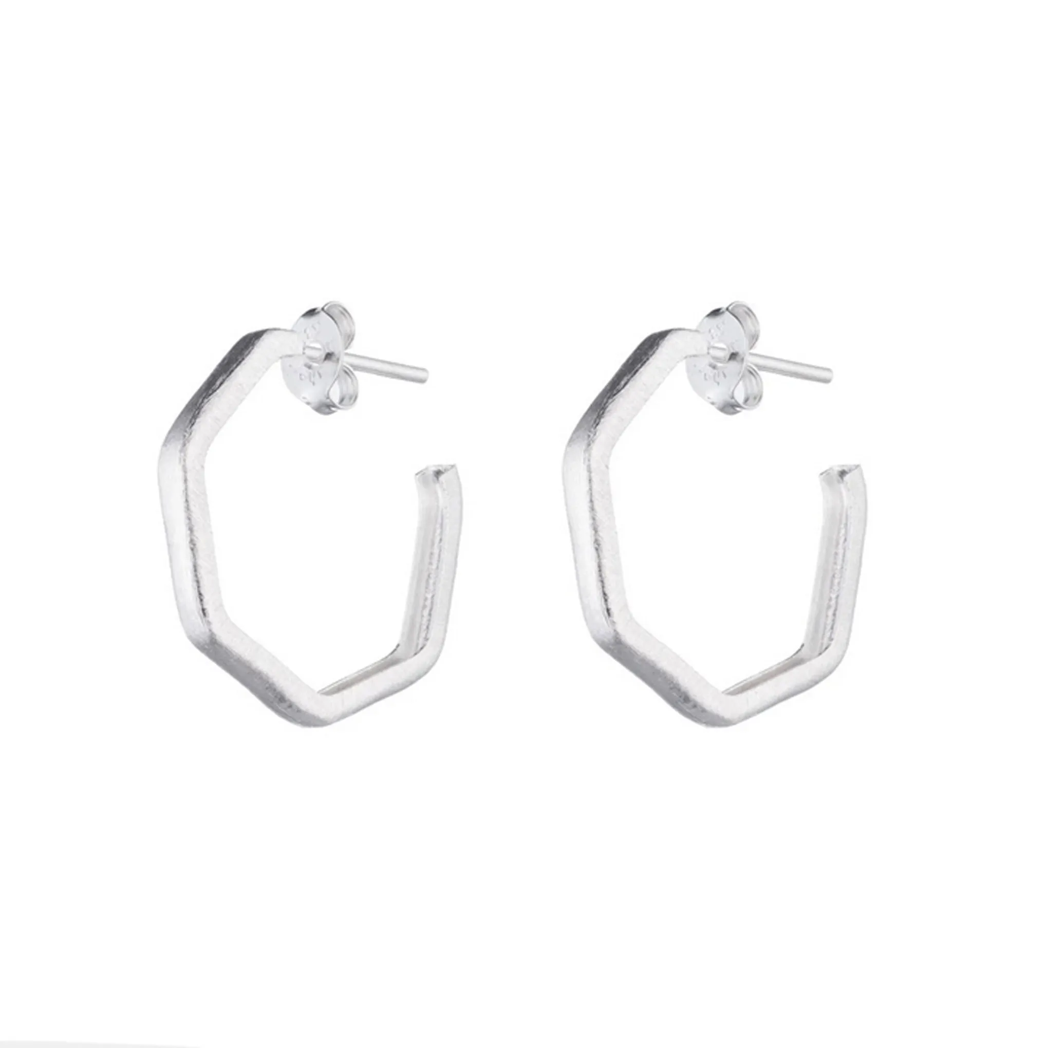 Sheila Fajl Petite Pentagon Lure Hoop Earrings Brushed Silver Plated