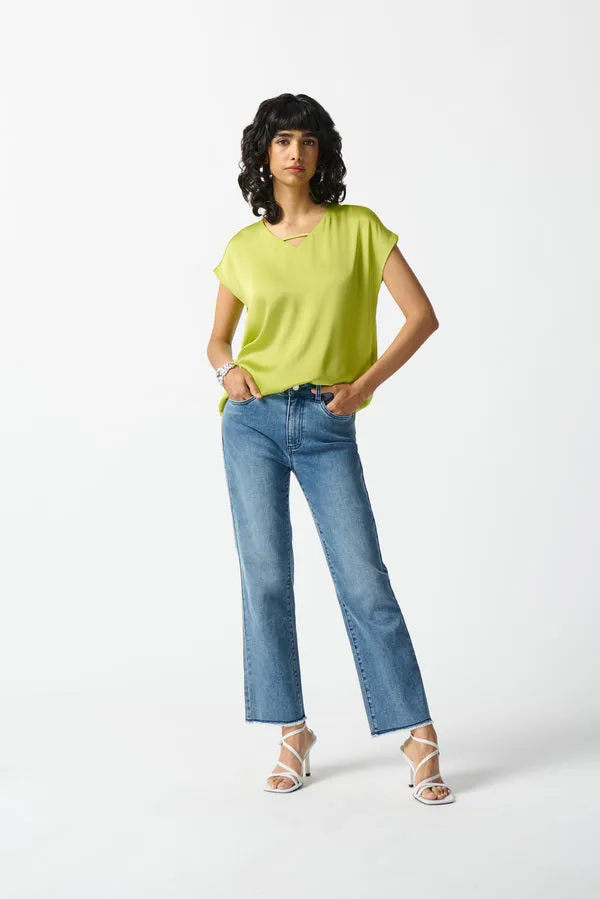 Short Sleeve Satin Top Key Lime Style 242123