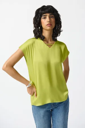 Short Sleeve Satin Top Key Lime Style 242123