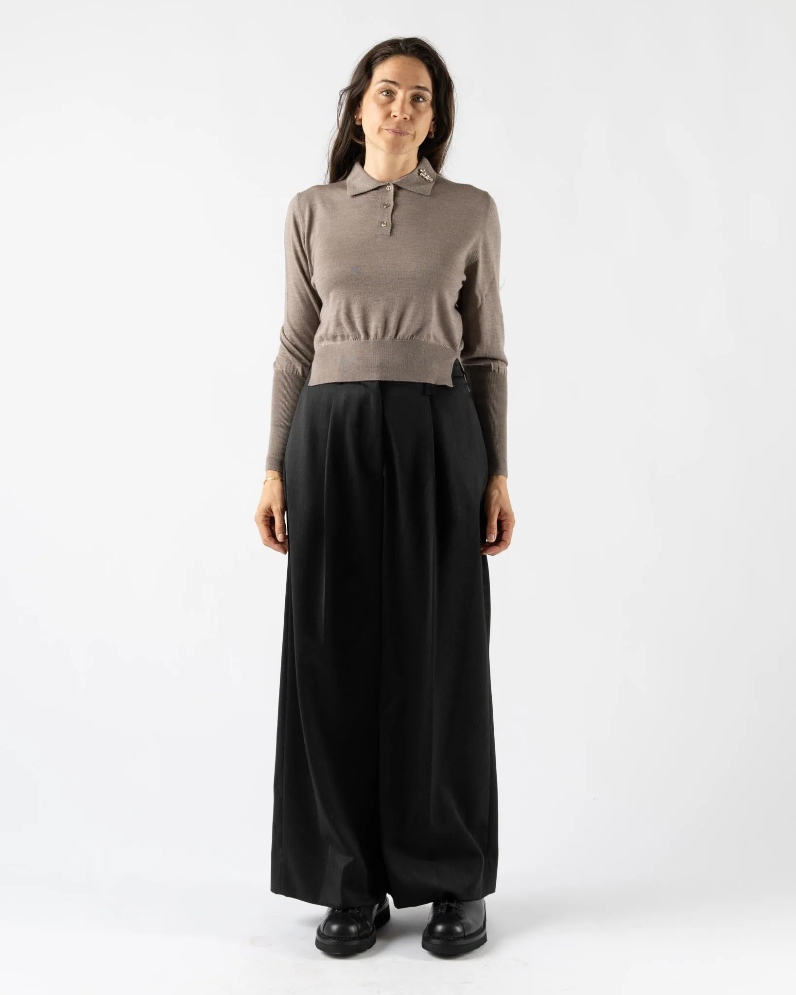 Simone Rocha Merino Silk Knit Polo Sweater with Embroidery