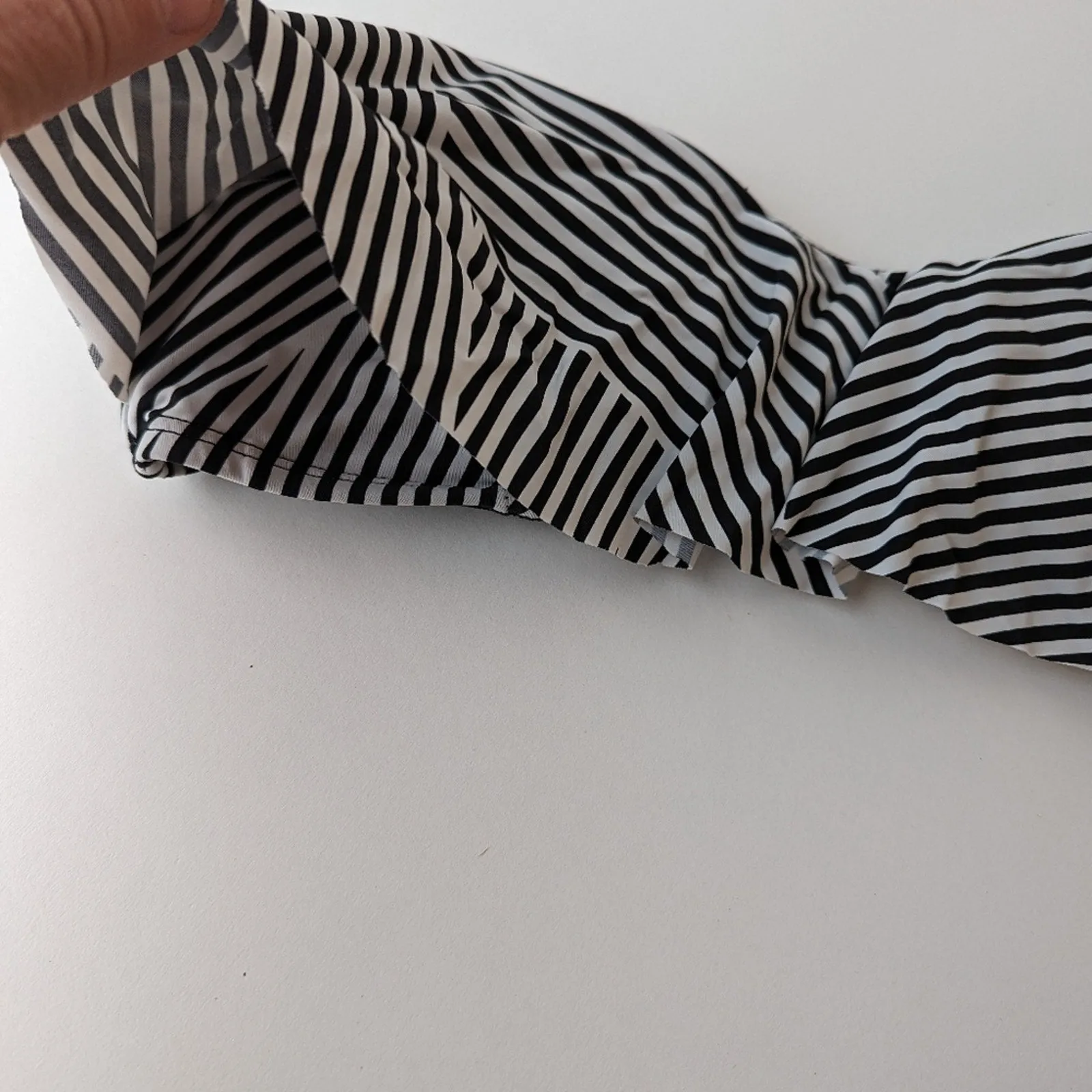 Striped Ruffle Bandeau Bikini Top - Large