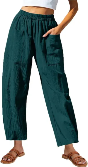 Summer Cotton Linen Pants Women Elastic Waist Straight Wide Leg Beach Trousers Cozy Lightweight Resort Pant Plus Size