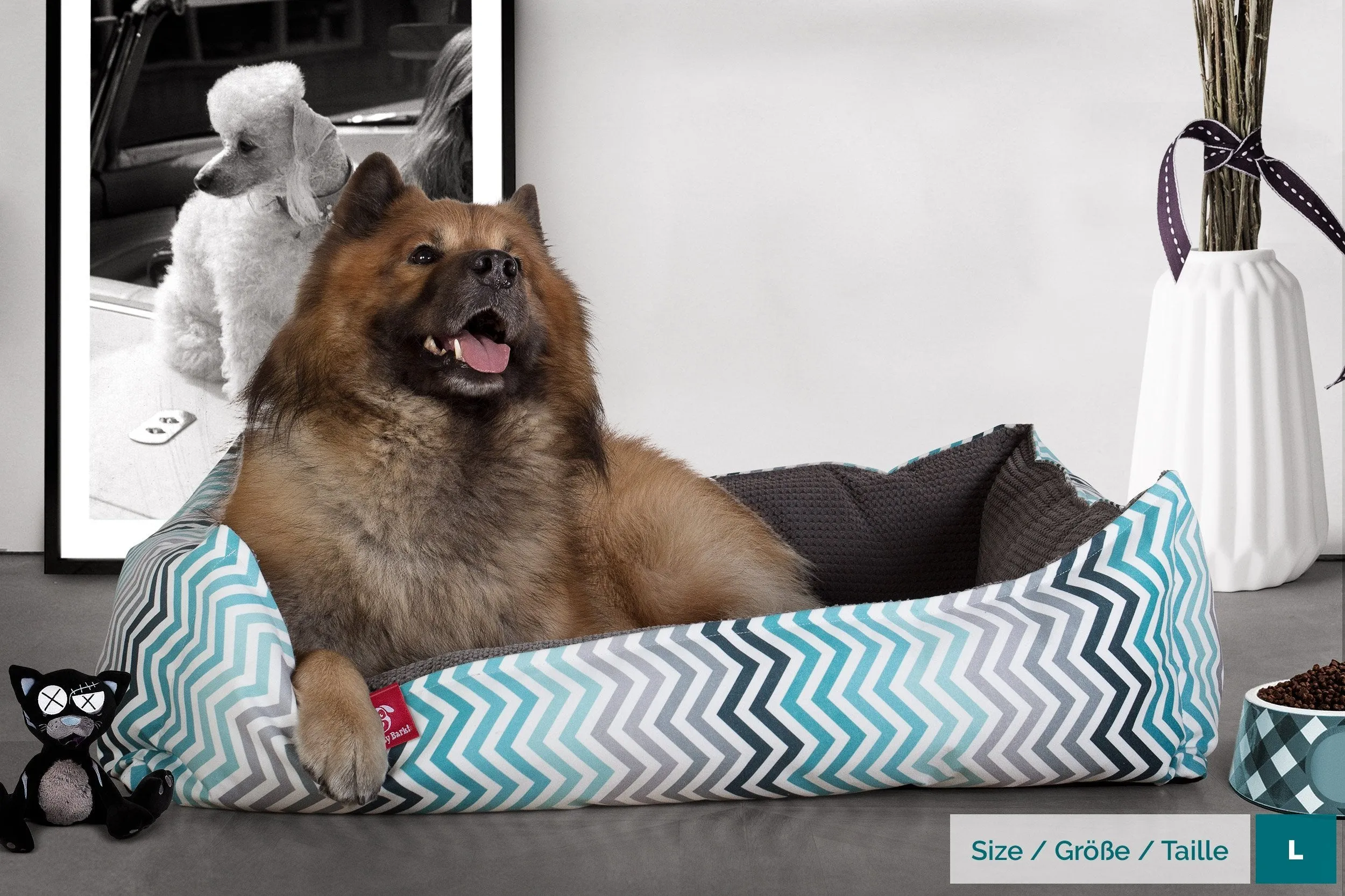 The Nest - Orthopedic Memory Foam Dog Bed - Geo Print Chevron Teal