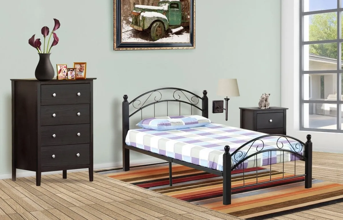 Twin Black Metal Wood Bed - No Box Spring Required- Fully Assembled- Model #2320