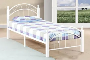 Twin White Metal Wood Bed - No Box Spring Required- Fully Assembled- Model #2320
