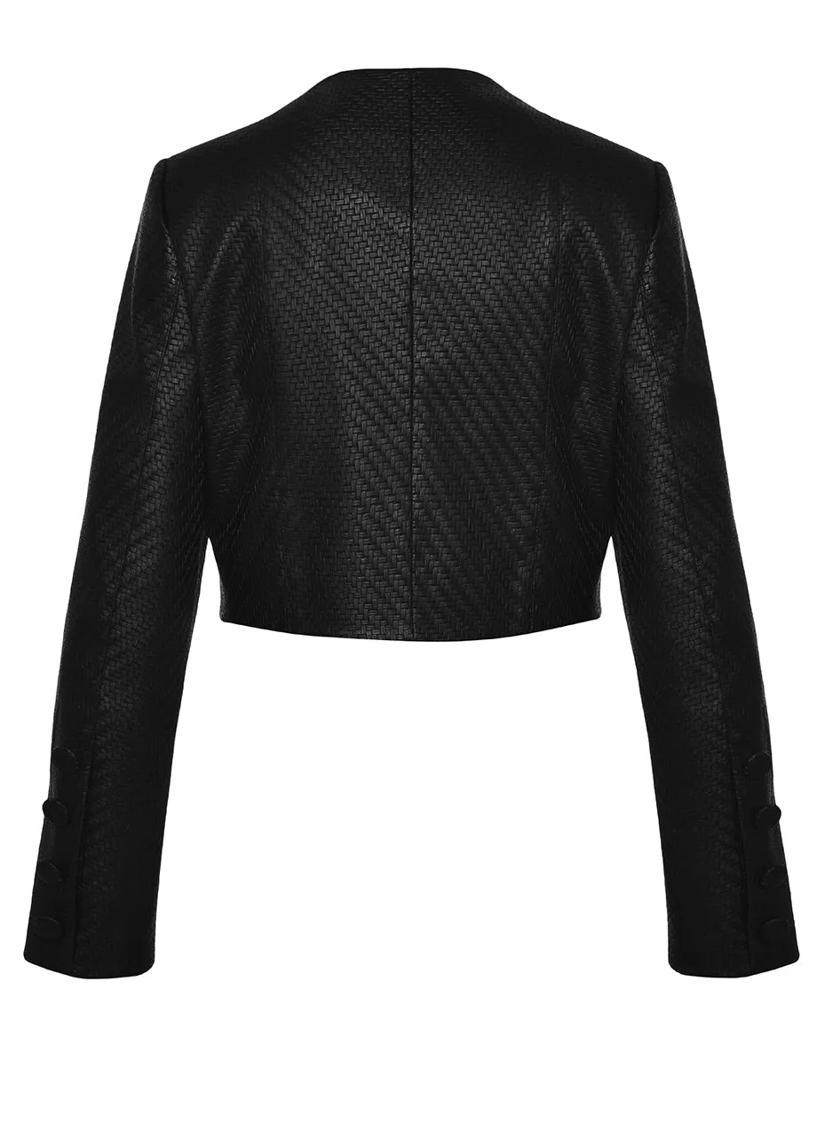 VEGAN LEATHER SPY CROPPED BLAZER