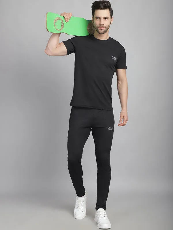 Vimal Jonney Solid Black Regular Fit Polyster Lycra Trackpant For Men