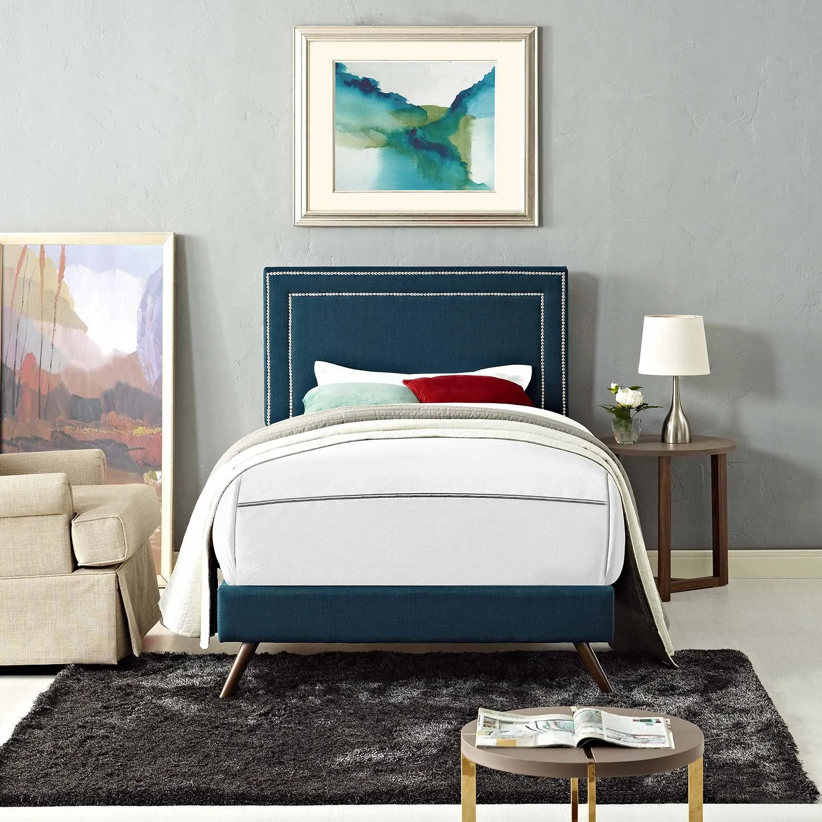 Virginia Fabric Platform Bed with Round Splayed Legs