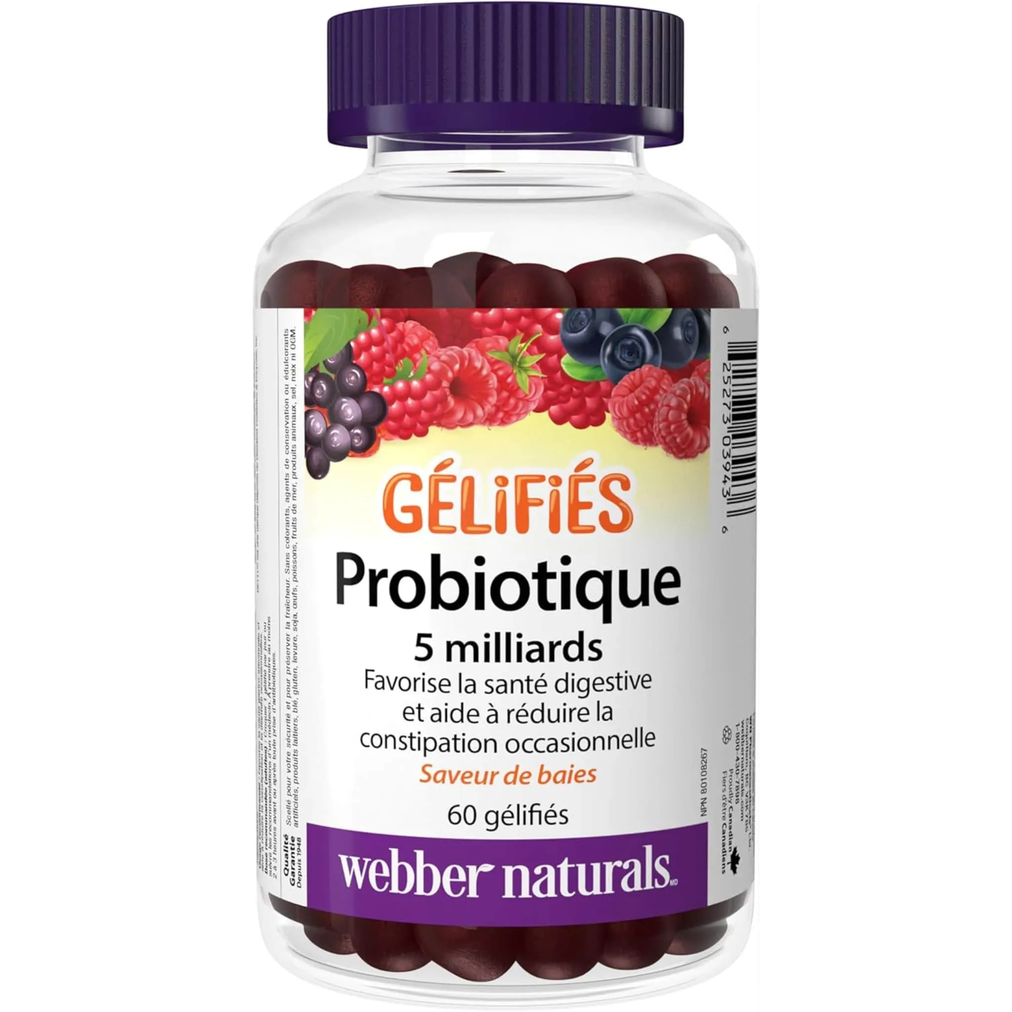 Webber Naturals Probiotic 5 Billion Gummies, Helps Support Digestive Health and Reduce Occasional Constipation, Shelf-Stable, 60 Gummies