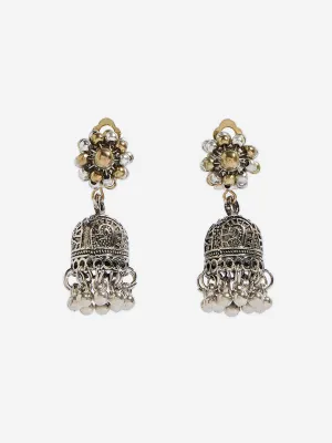 Westside Accessories Gold & Silver Oxidised Floral Stud Jhumka Earrings