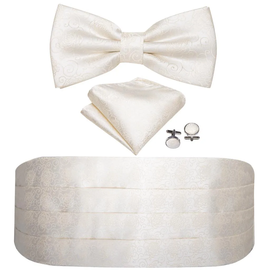 White Jacquard Silk Cummerbund Set
