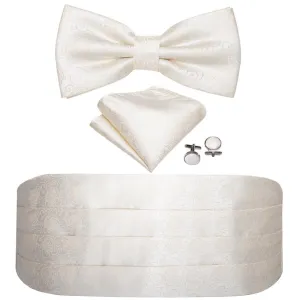 White Jacquard Silk Cummerbund Set