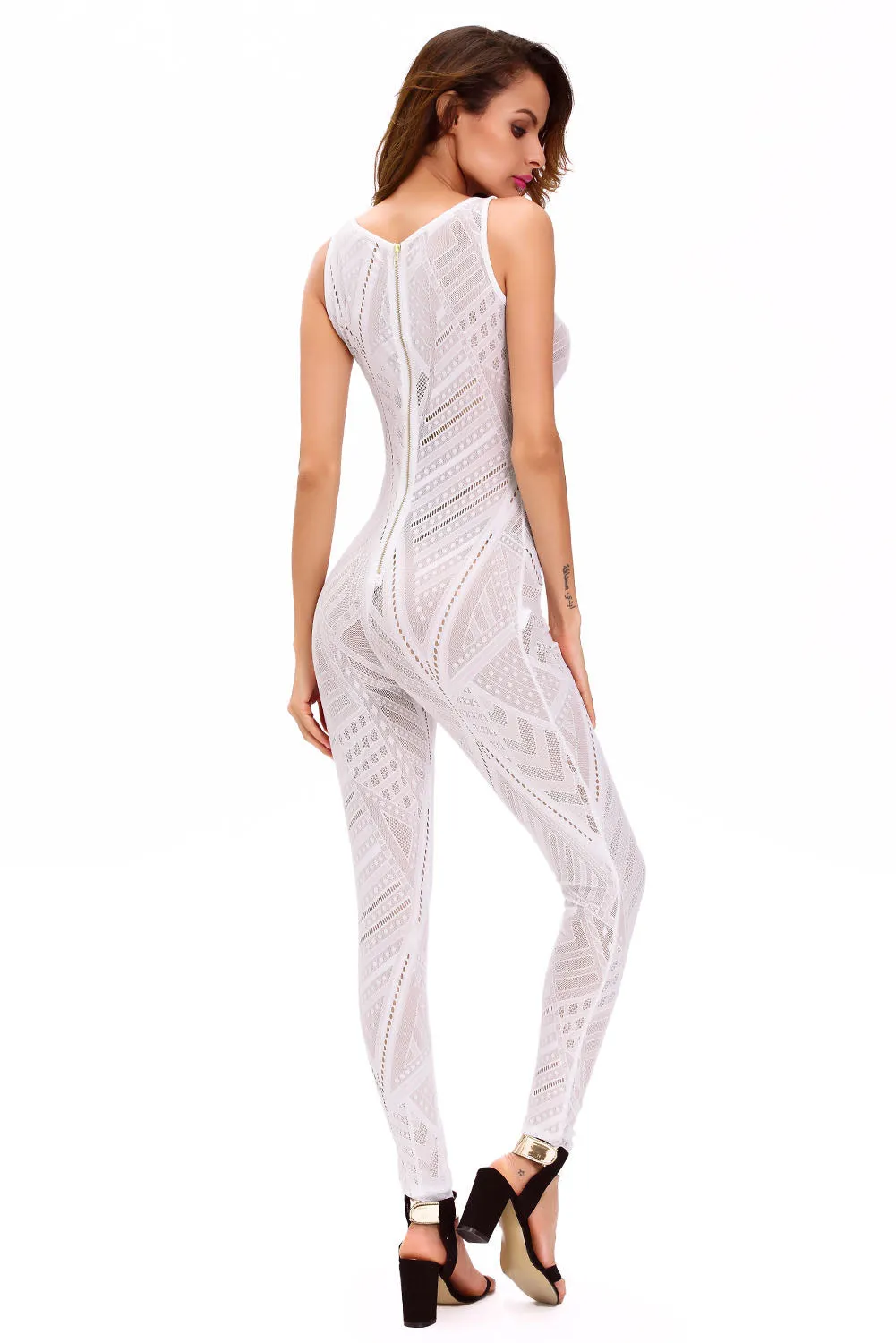 White Sheer Determination Mesh Net Jumpsuit