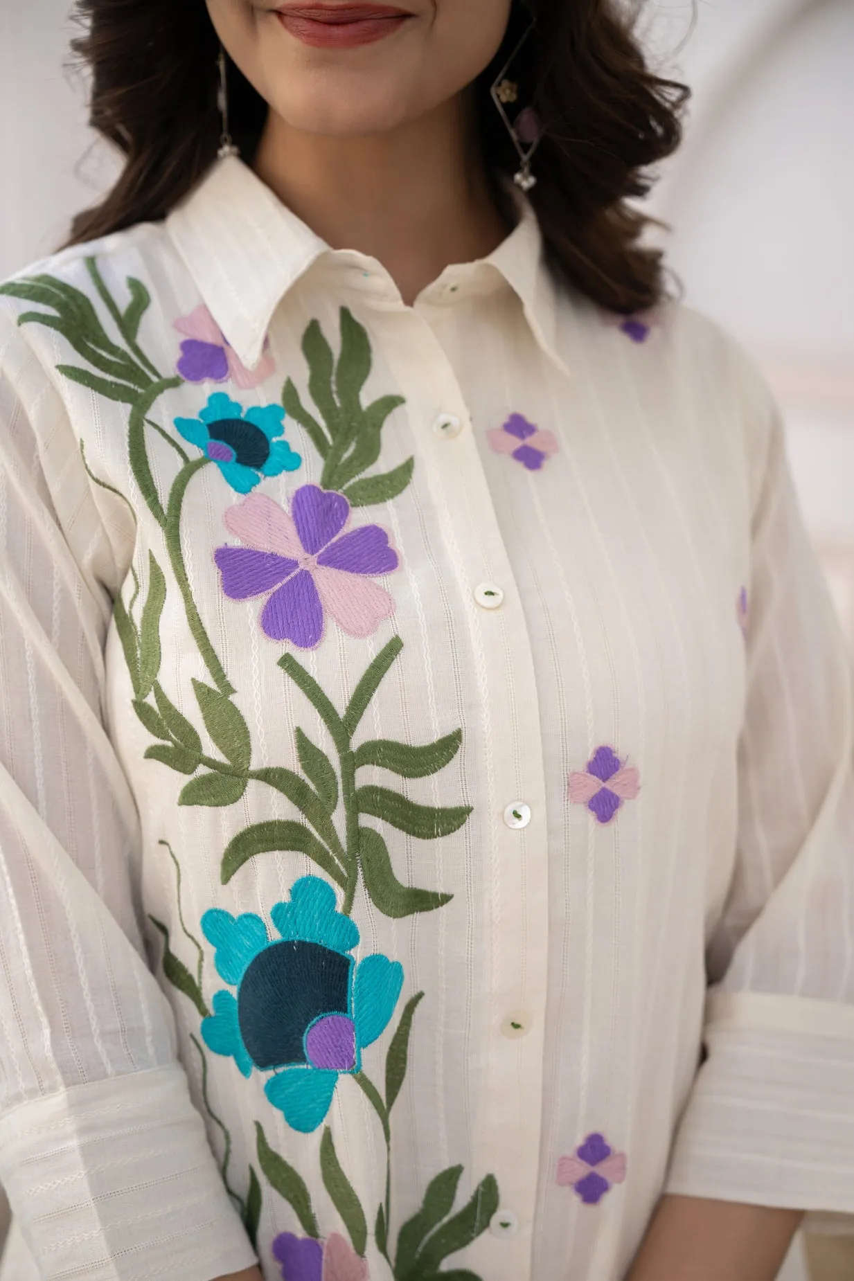 WOMEN'S COTTON DOBI THREAD EMBROIDERY WITH COLORFUL BRUSH PAINT