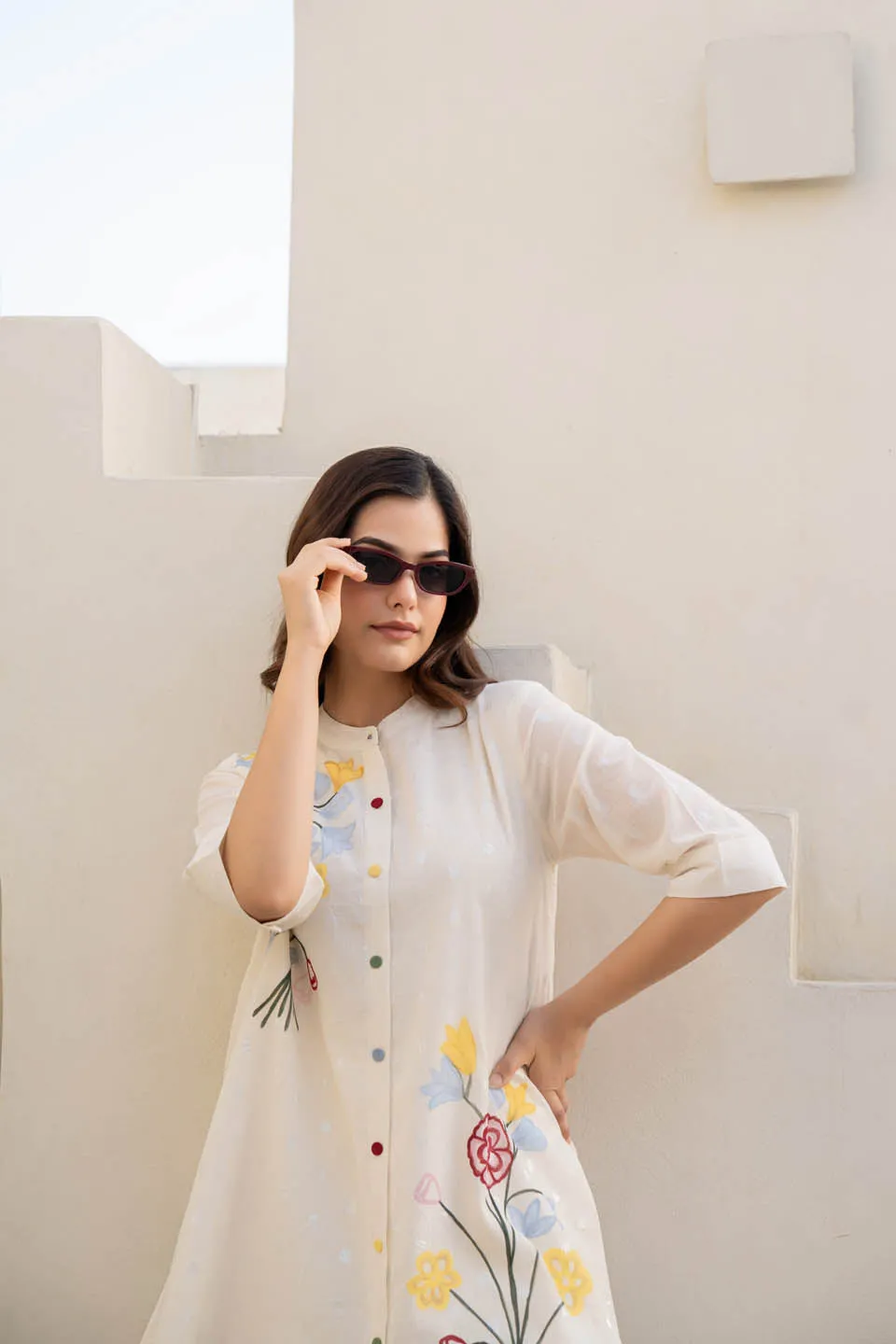 WOMEN'S OFF-WHITE COORD SET WITH FLORAL PRINT