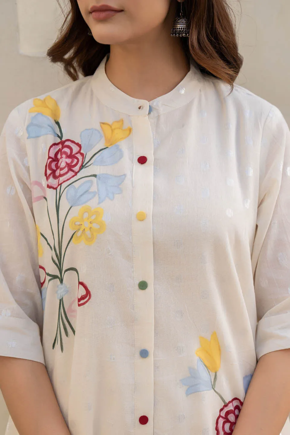 WOMEN'S OFF-WHITE COORD SET WITH FLORAL PRINT