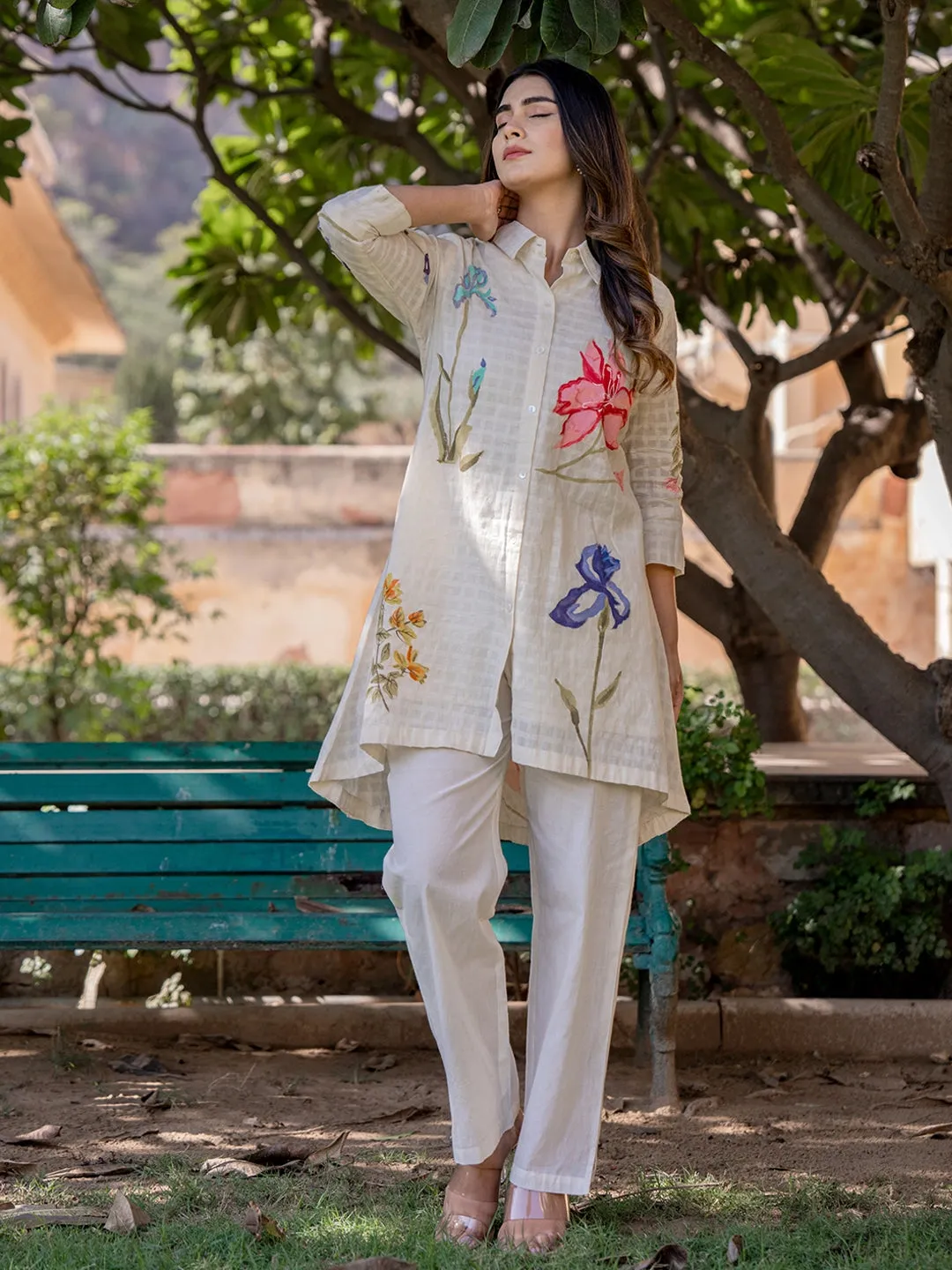 WOMEN'S OFF-WHITE CUTE WHITE FLORA CO-SET