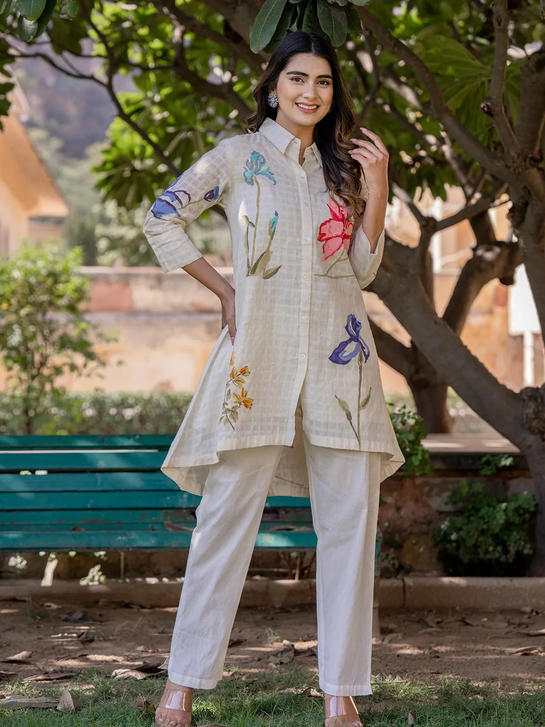 WOMEN'S OFF-WHITE CUTE WHITE FLORA CO-SET