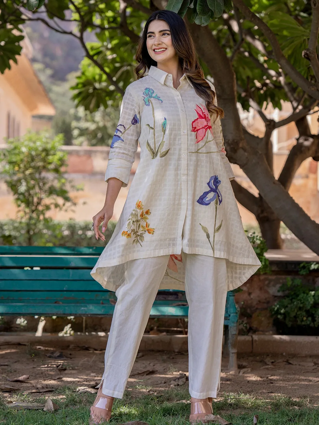 WOMEN'S OFF-WHITE CUTE WHITE FLORA CO-SET