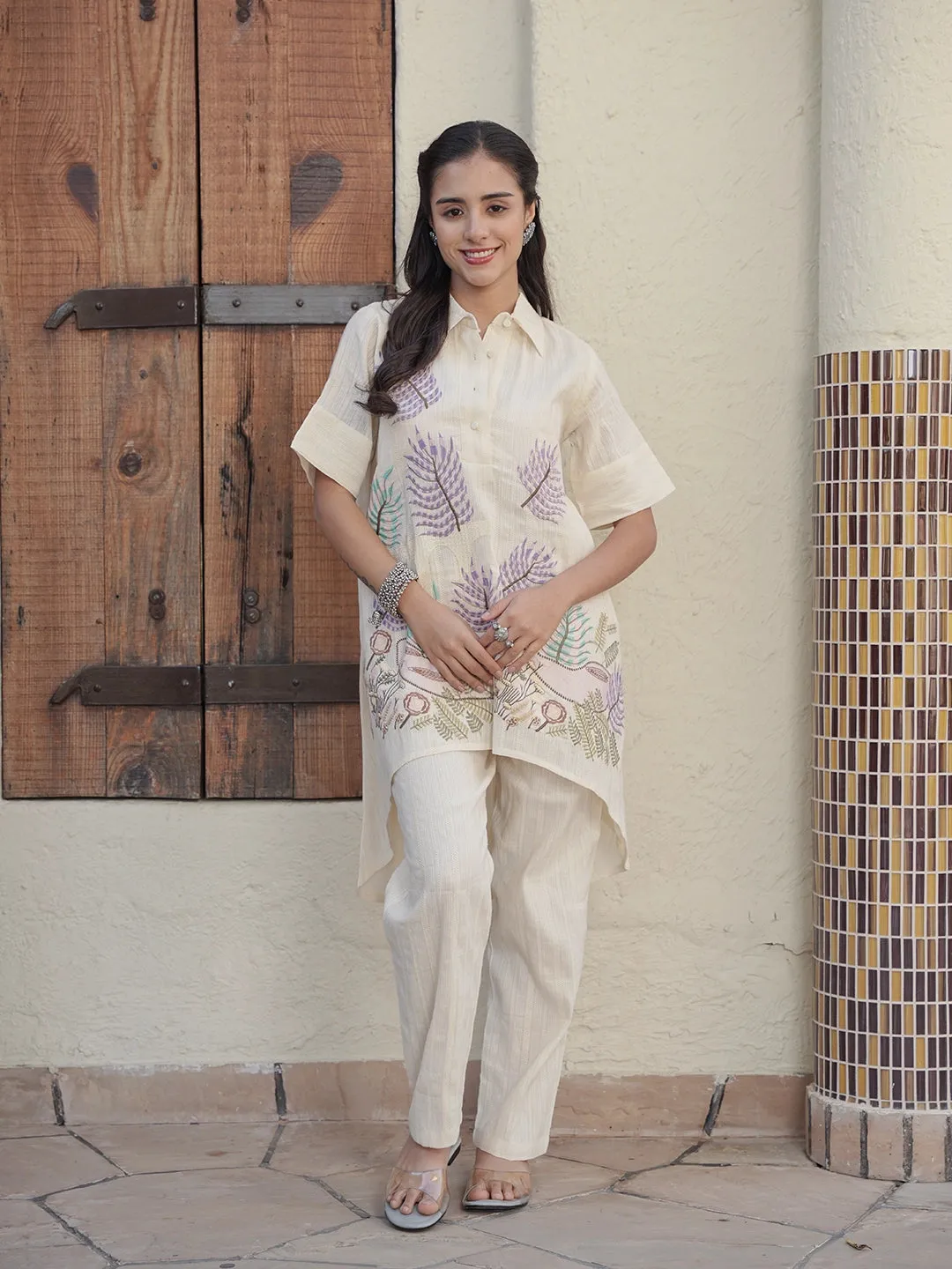 WOMEN'S OFF-WHITE WHISPERING LACE: WHITE COTTON EMBROIDERY CO-SET
